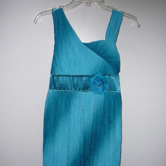 My Michelle Junior Blue Sleeveless W/Ruching Formal Dress With Flowers Size-16 - Picture 1 of 3